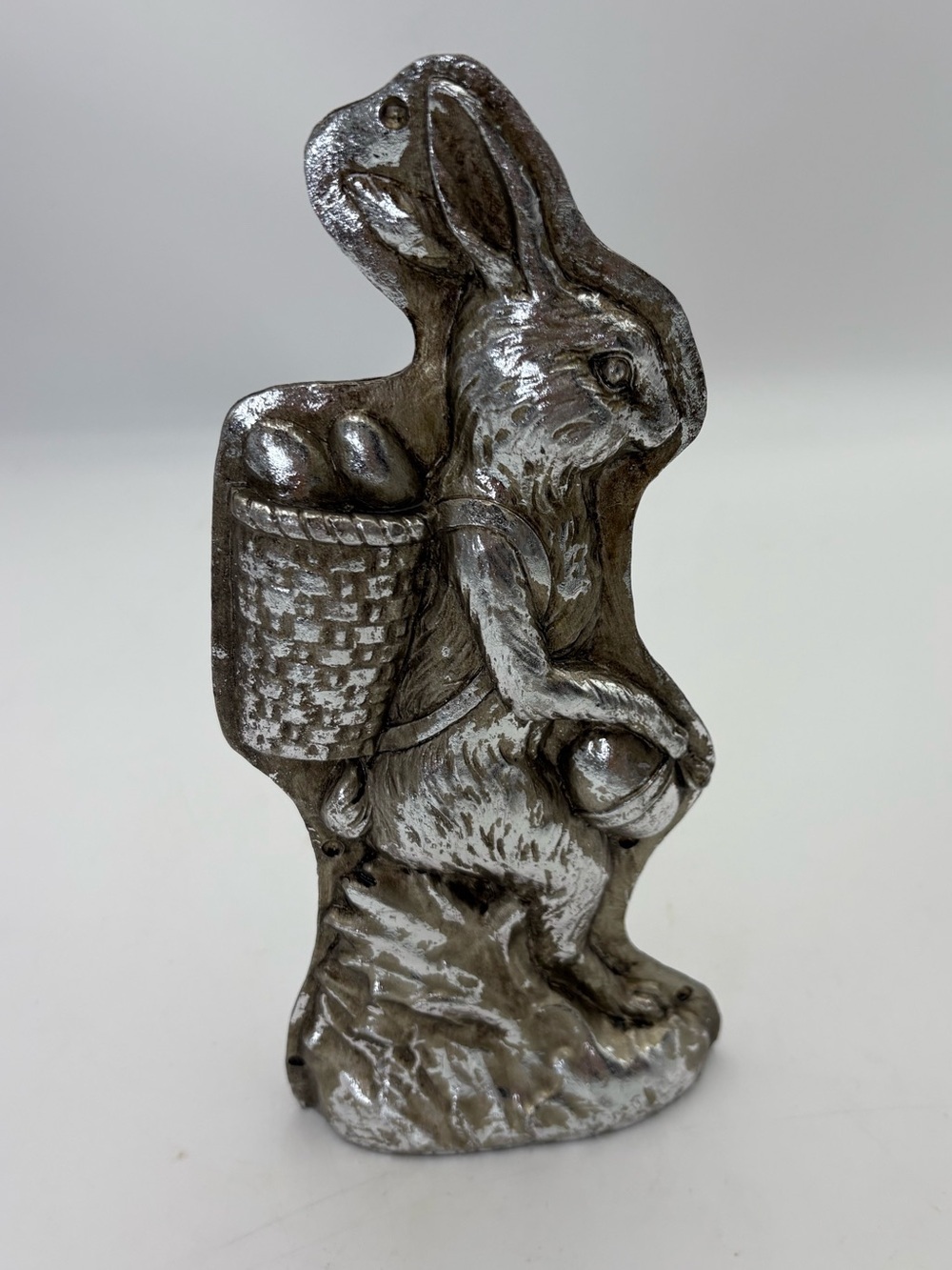 Silver Tone Easter Bunny Faux Chocolate Mold Decorative Accent